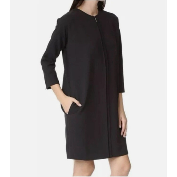 VINCE Front Zip Mini Dress Black Stretch Shift Minimalist Gothic NWT - Picture 4 of 14